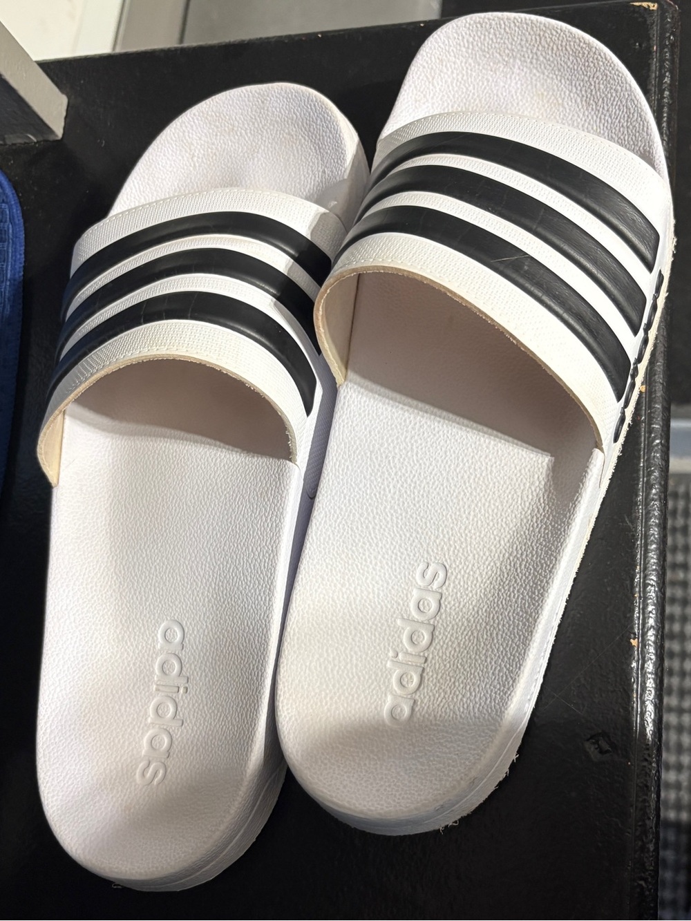 Adidas White Slide With Black Stripe Detail